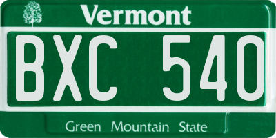 VT license plate BXC540