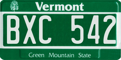VT license plate BXC542