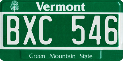 VT license plate BXC546