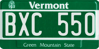 VT license plate BXC550