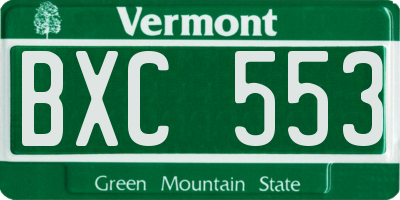 VT license plate BXC553