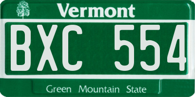 VT license plate BXC554