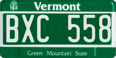 VT license plate BXC558