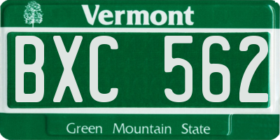 VT license plate BXC562