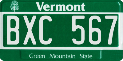 VT license plate BXC567