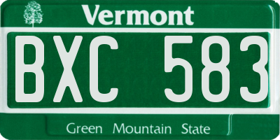 VT license plate BXC583