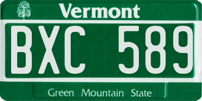 VT license plate BXC589