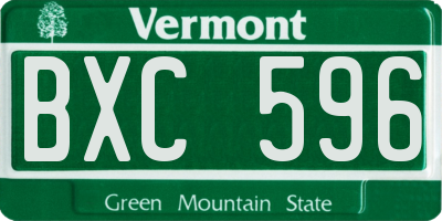 VT license plate BXC596
