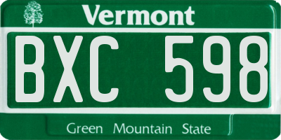 VT license plate BXC598