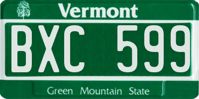 VT license plate BXC599