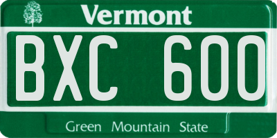 VT license plate BXC600