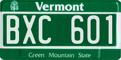 VT license plate BXC601