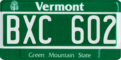 VT license plate BXC602
