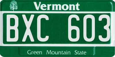 VT license plate BXC603