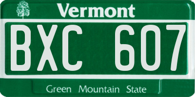VT license plate BXC607