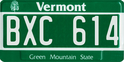 VT license plate BXC614