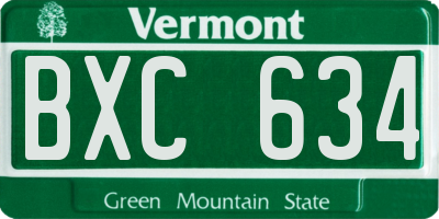VT license plate BXC634