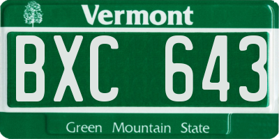 VT license plate BXC643