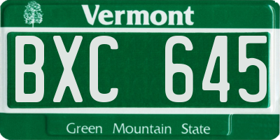 VT license plate BXC645