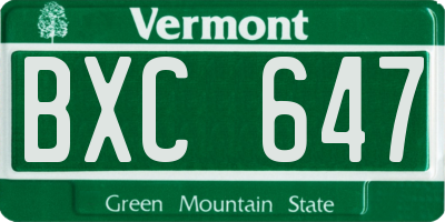 VT license plate BXC647