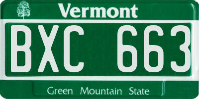 VT license plate BXC663
