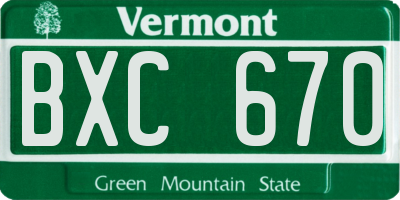 VT license plate BXC670
