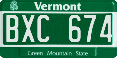 VT license plate BXC674