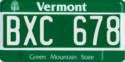 VT license plate BXC678