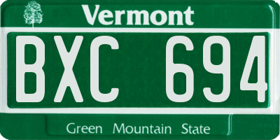 VT license plate BXC694