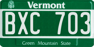 VT license plate BXC703