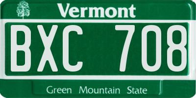 VT license plate BXC708