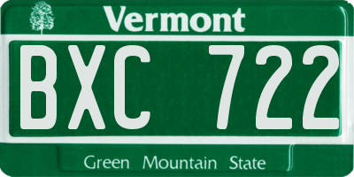 VT license plate BXC722