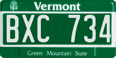 VT license plate BXC734