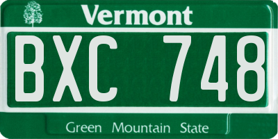 VT license plate BXC748