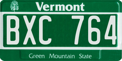 VT license plate BXC764