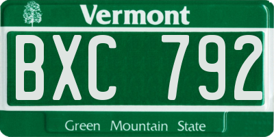 VT license plate BXC792