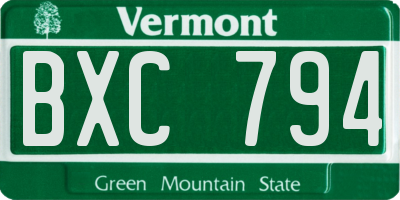VT license plate BXC794