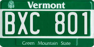 VT license plate BXC801