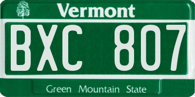 VT license plate BXC807