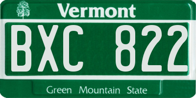 VT license plate BXC822