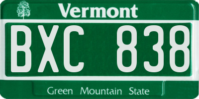VT license plate BXC838