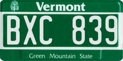 VT license plate BXC839