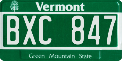VT license plate BXC847