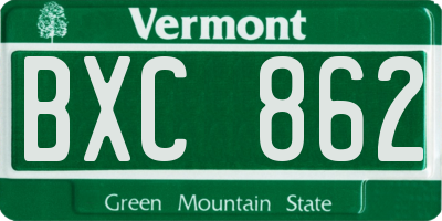 VT license plate BXC862