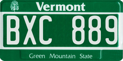 VT license plate BXC889