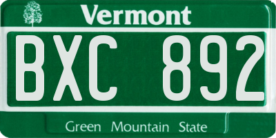 VT license plate BXC892