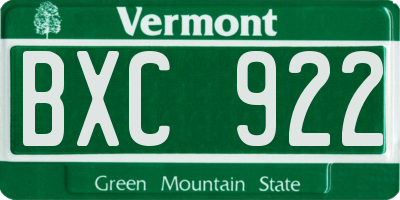VT license plate BXC922