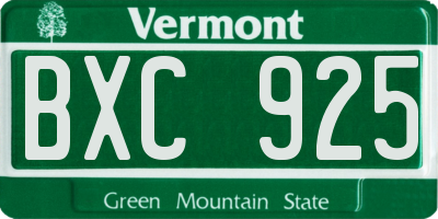 VT license plate BXC925