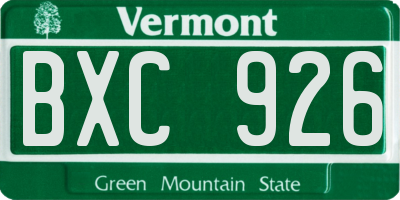 VT license plate BXC926
