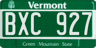 VT license plate BXC927